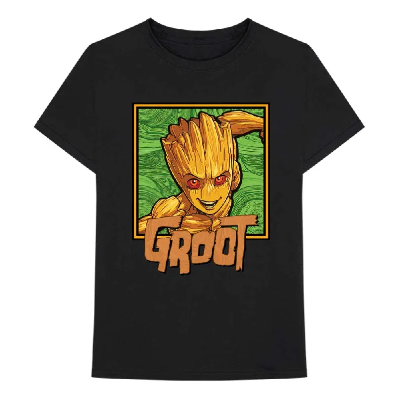 Marvel Comics | Official Band T-Shirt | I am Groot - Groot Square Basic T-Shirt Crew Neck Short Sleeve
