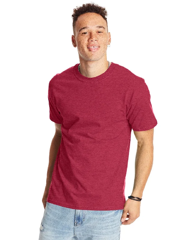 Hanes Beefy-T T-Shirt | Heather Red Graphic Embroidered Appliqued