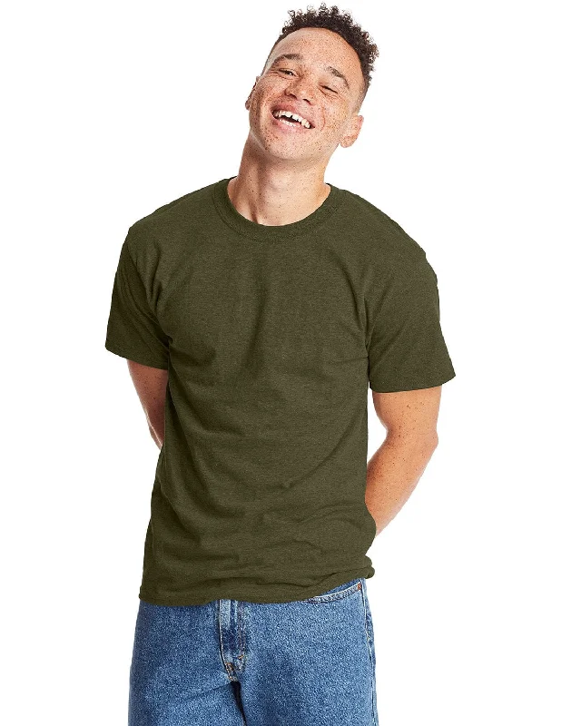 Hanes Beefy-T T-Shirt | Military Grn Hth Hooded Caped Shawl Collar