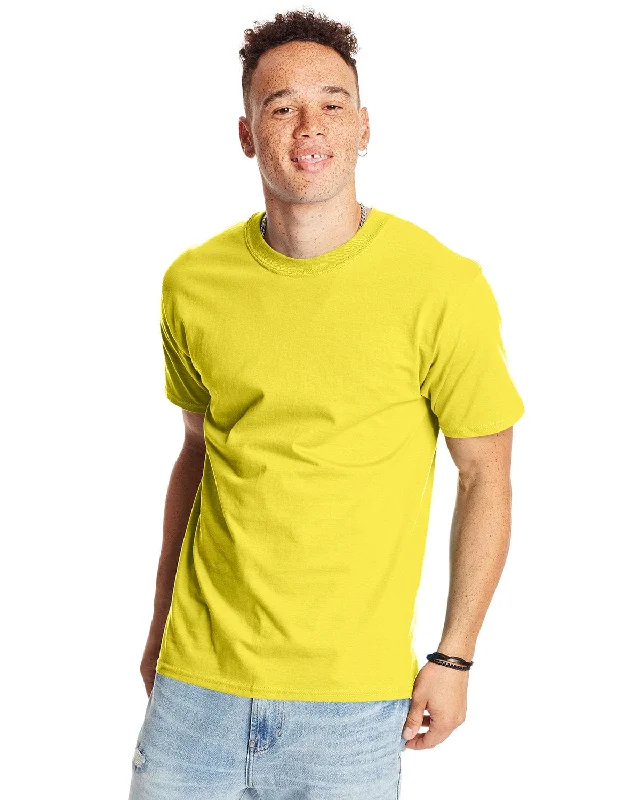 Hanes Beefy-T T-Shirt | Yellow Denim Fabric Leather Fabric Suede Fabric