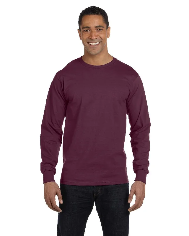 Hanes Long Sleeve Beefy-T T-Shirt | Maroon Fleece Fabric Down Fabric Feather Fabric