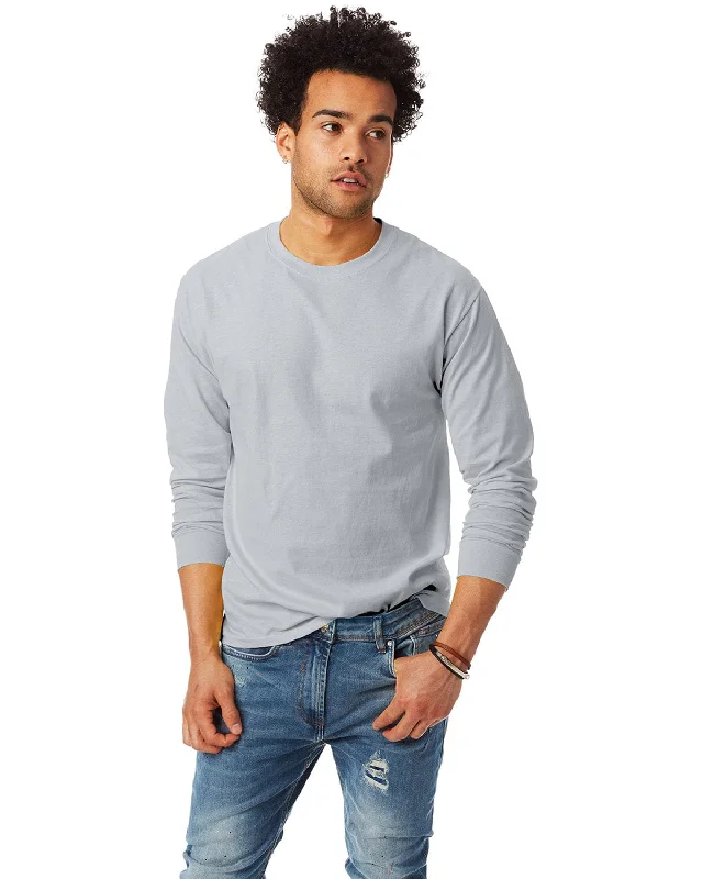 Hanes Tagless ComfortSoft Long Sleeve T-Shirt | Ash Graphic Embroidered Appliqued
