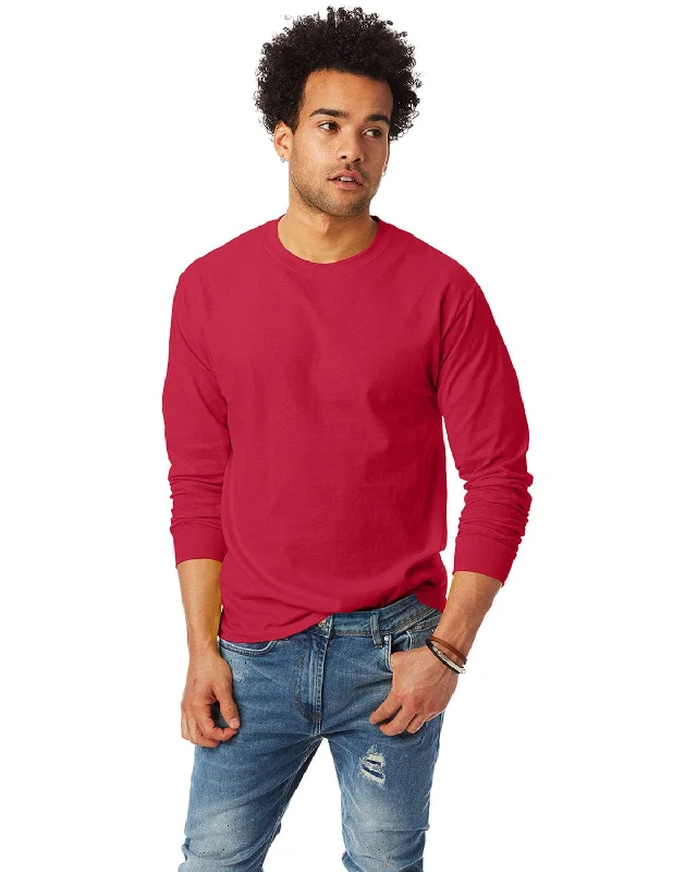 Hanes Tagless ComfortSoft Long Sleeve T-Shirt | Deep Red Hooded Caped Shawl Collar