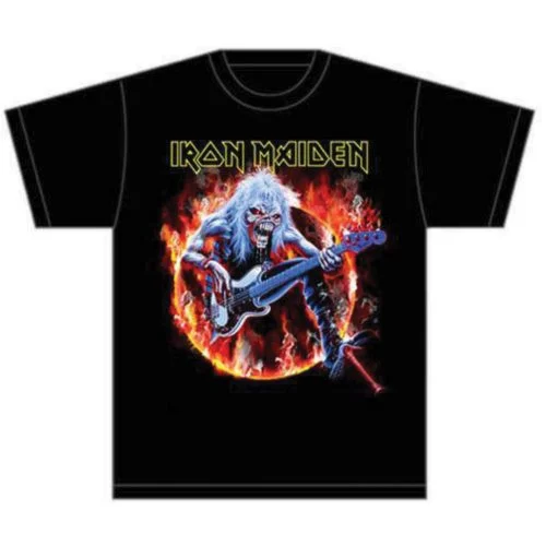Iron Maiden | Official Band T-Shirt | Fear Live Flames Ribbed Striped Patterned