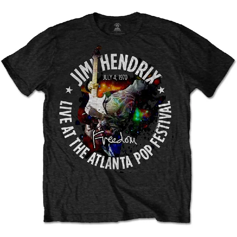 Jimi Hendrix | Official Band T-Shirt | Atlanta Pop Festival 1970 Hooded Caped Shawl Collar Jimi Hendrix | Official Band T-Shirt | Atlanta Pop Festival 1970 Hooded Caped Shawl Collar