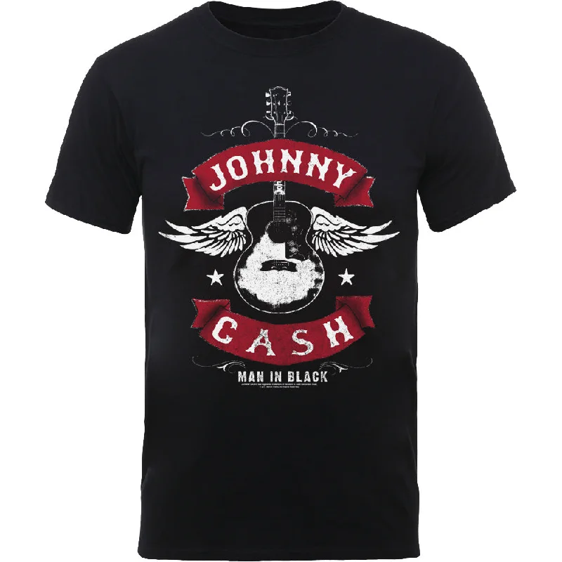 Johnny Cash | Official Band T-Shirt | Winged Guitar Chenille Blend Fleece Blend Nylon Blend Johnny Cash | Official Band T-Shirt | Winged Guitar Chenille Blend Fleece Blend Nylon Blend