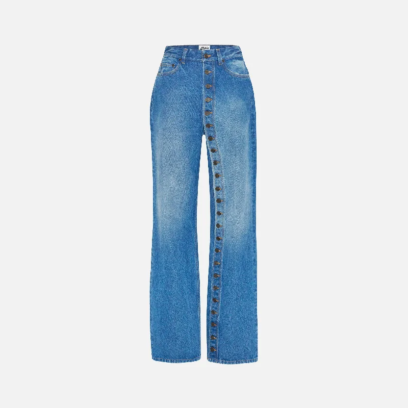 Jean Paul Gaultier Buttoned Denim Jean - Vintage Elegant High-Waisted Flared Jeans