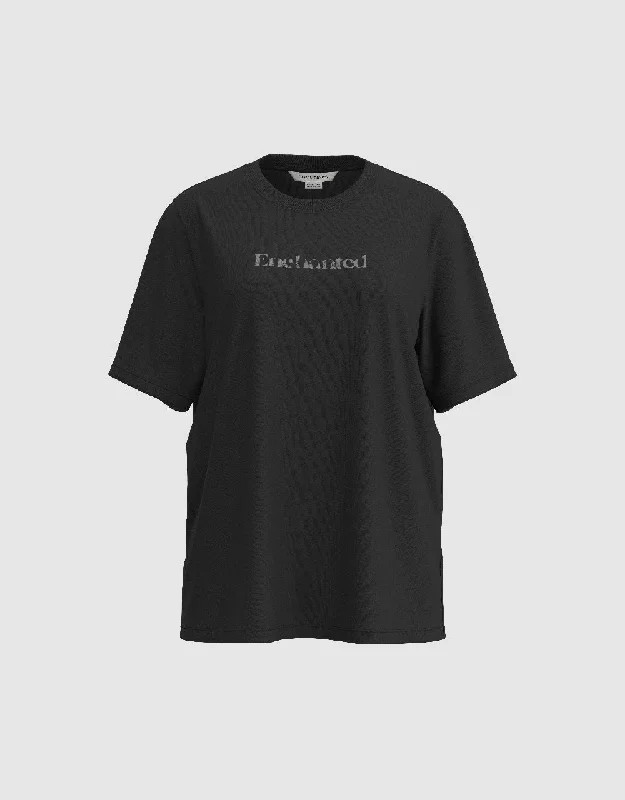 Letter Printed Crew Neck T-Shirt Polka Dot Checkered Tartan