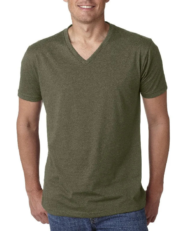 Next Level Mens Premium CVC V-Neck Tee | Military Green Handmade Hand-knitted Hand-woven