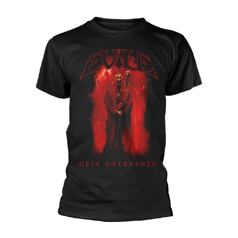 Evile Unisex T-shirt: Hell Unleashed (Black) (back print) Thin T-Shirt Open Front Quick Dry
