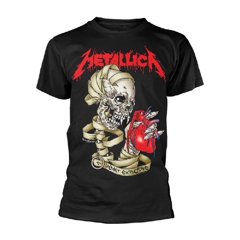 Metallica Unisex T-shirt: Heart Explosive (back print) Solid Color Striped Floral