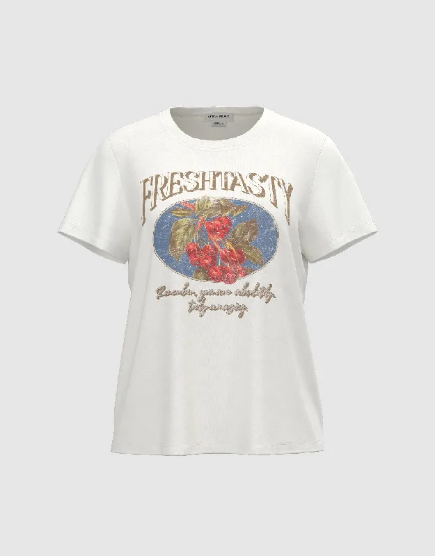 Printed Crew Neck Straight T-Shirt Rayon Velvet Corduroy