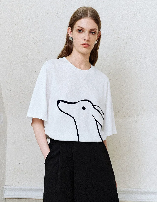 Printed Crew Neck Straight T-Shirt Mesh Blend Leather Blend Suede Blend