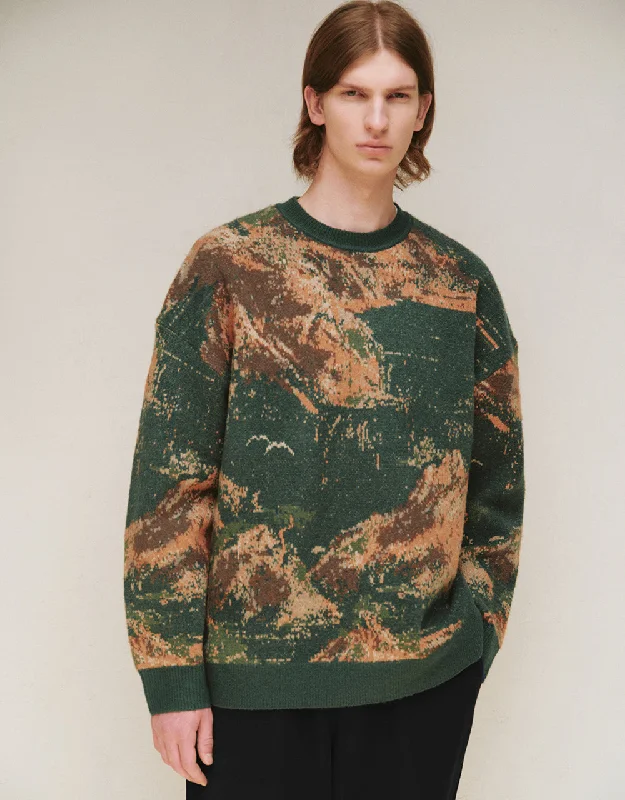 Printed Knitted T-Shirt Collared Crew Neck Turtle Neck