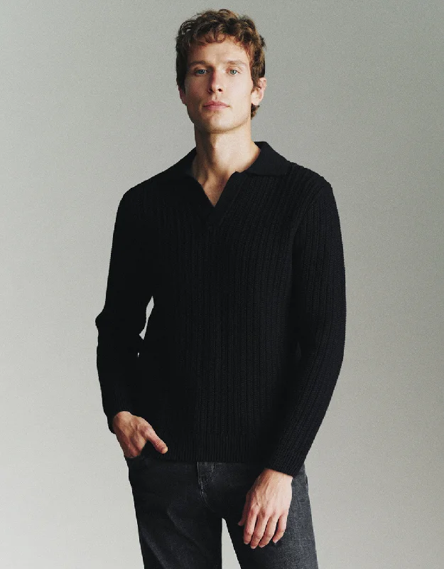 Sailor Collar Lapel Knitted T-Shirt Satin Blend Silk Blend Wool Blend