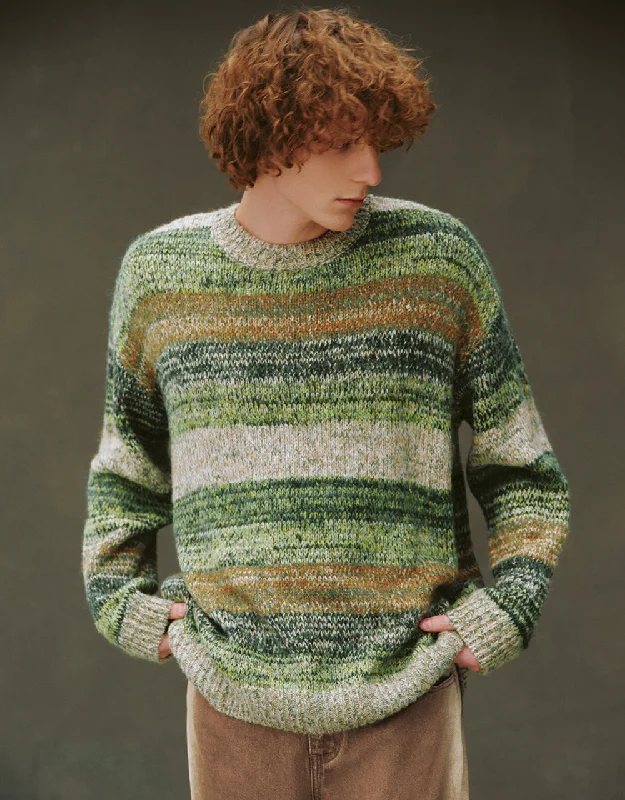 Striped Crew Neck Knitted T-Shirt Terry Blend Velvet Blend Canvas Blend