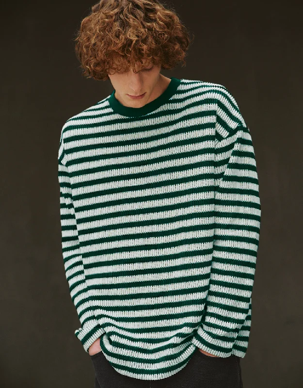 Striped Sleeve Crew Neck T-Shirt Mesh Blend Leather Blend Suede Blend