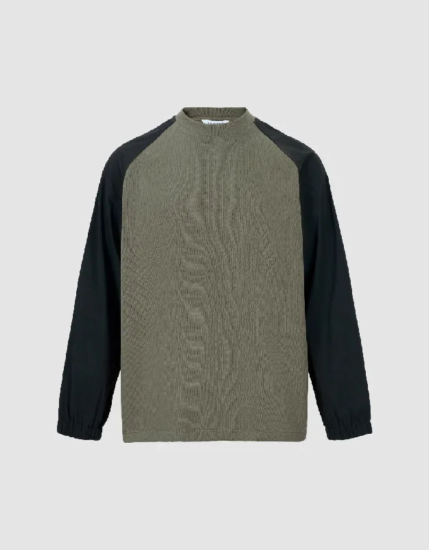 Two Toned Crew Neck Knitted T-Shirt Lace Blend Ribbed Blend Corduroy Blend