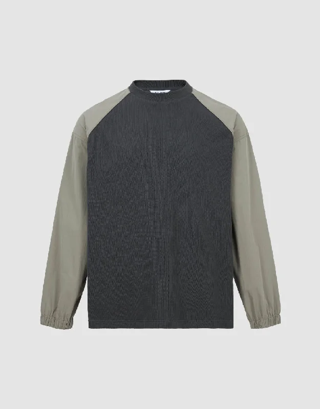 Two Toned Crew Neck Knitted T-Shirt Plaid T-Shirt Polka Dot Checkered