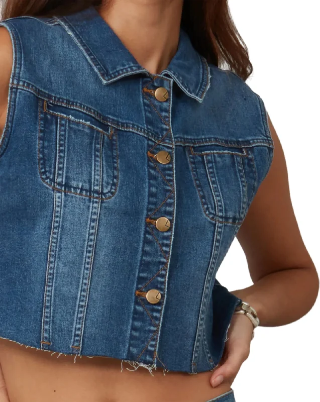 Gabbie Cropped Denim Vest - Women's|-|Veste en jean écourté Gabbie - Femme Comfortable Boyfriend Jeans
