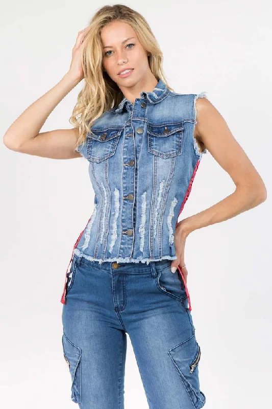 Strapped Jean Vest Comfortable Stretch Fit Jeans