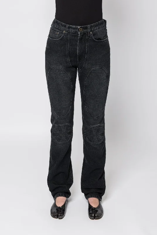 Jean Paul Gaultier Denim Jean with Lacing and Knee Bonding Detail Fashionable Vintage Wash Jeans