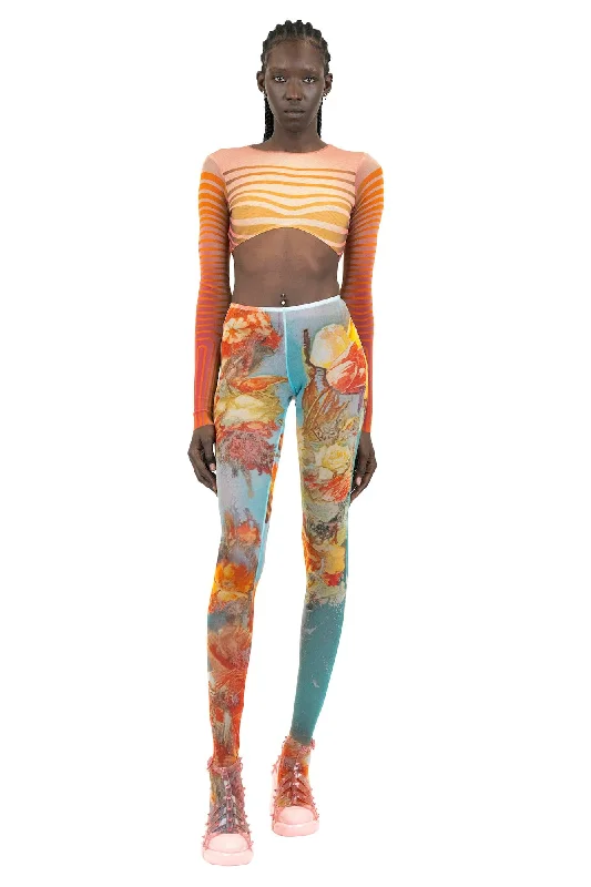 Jean Paul Gaultier Cropped Top Long Sleeves Fleur Morphing Stripes in Red/Orange Trendy Classic Fit Jeans