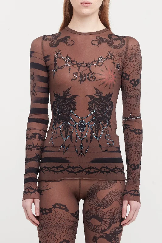 Jean Paul Gaultier X KNWLS Crewneck Long Sleeves Printed Trompe L'oeil Tattoo Casual Bootcut Ripped Jeans