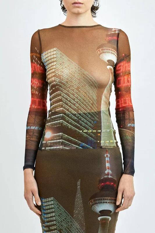 Jean Paul Gaultier x Shayne Oliver Mesh Long Sleeves Top Printed City Classic Slim Fit Jeans