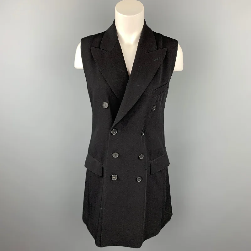 Vintage JEAN PAUL GAULTIER Size M Black Wool Blend Double Breasted Sleeveless Vest Casual Wide-Legged Denim Jeans