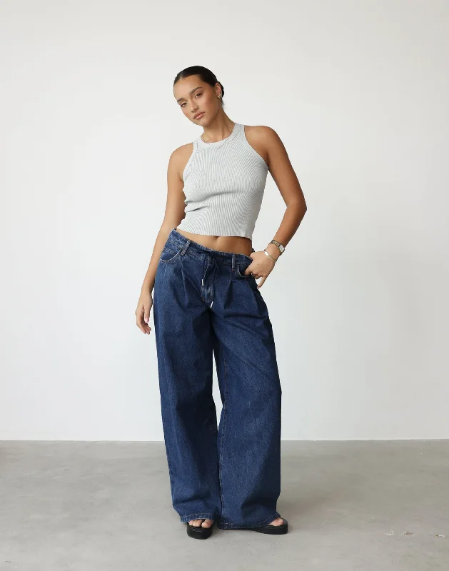 Slouched Tie Up Jean (Dark Denim) - By Lioness Classic Blue Denim Jeans