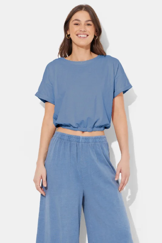 Blue Jean Washed Garment Dye Top Fashionable Straight Cut Jeans