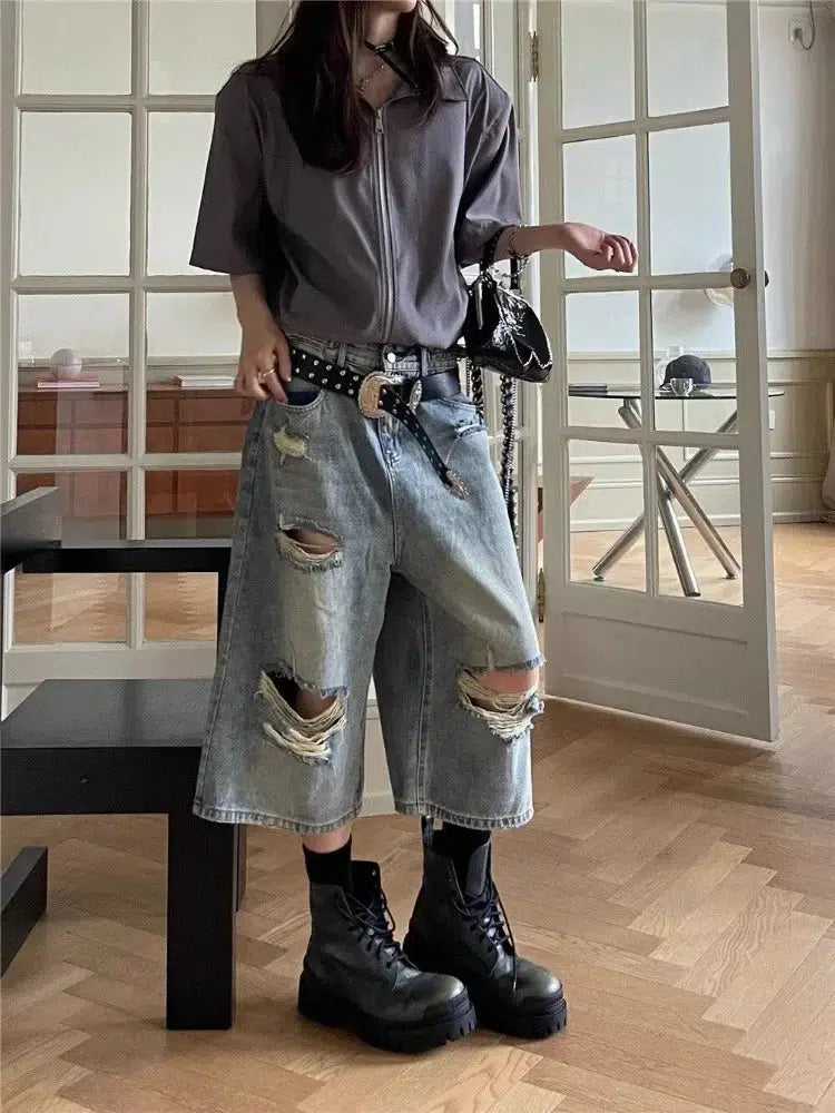 Ripped Jean Shorts Stylish Tapered Fit Jeans