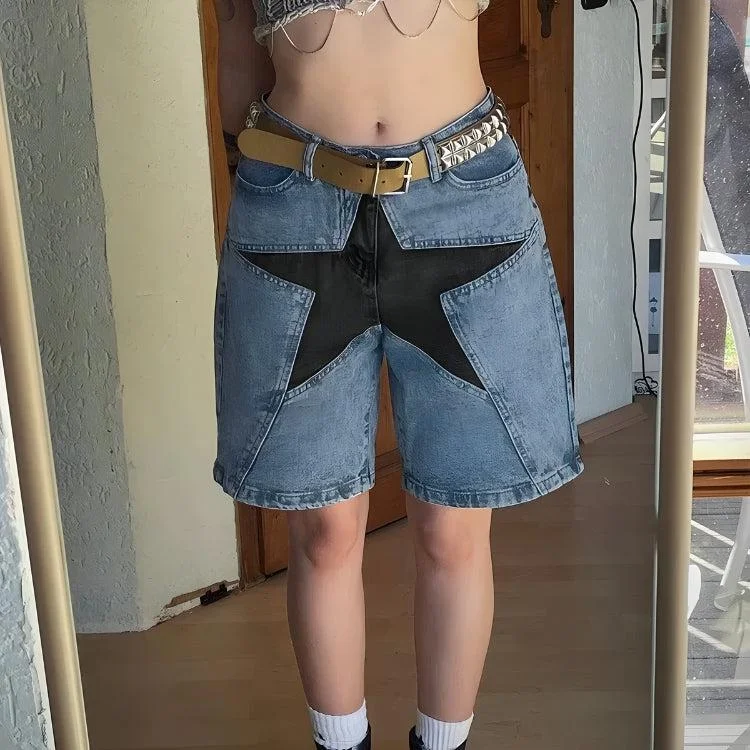 Y2K Star Jean Shorts Trendy Vintage Denim Jeans
