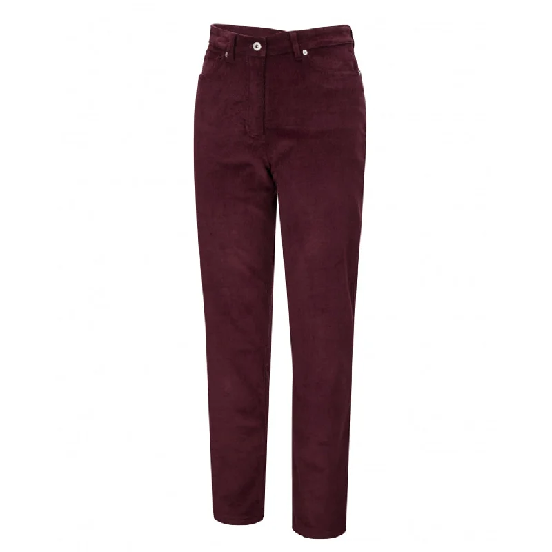 Ceres Ladies Stretch Cord Jean - Merlot by Hoggs of Fife Trendy Pleated Waist Jeans