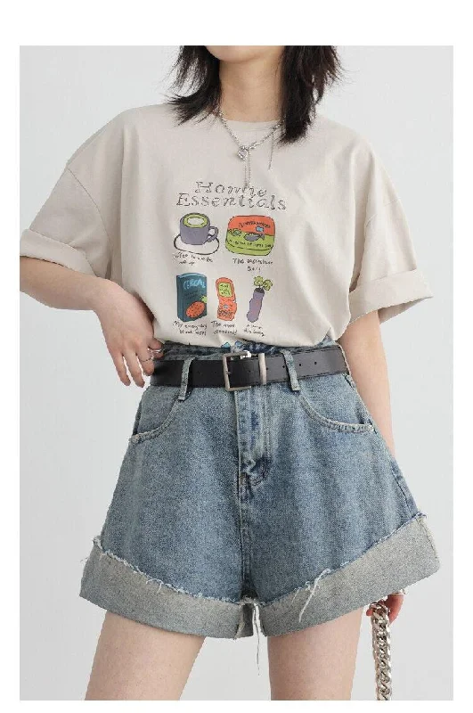 Distressed and Slit Jean Shorts Classic Black Denim Jeans