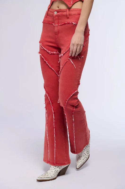 FLAMIN HOT DISTRESSED FLARE JEAN Casual Wide-Legged Denim Jeans
