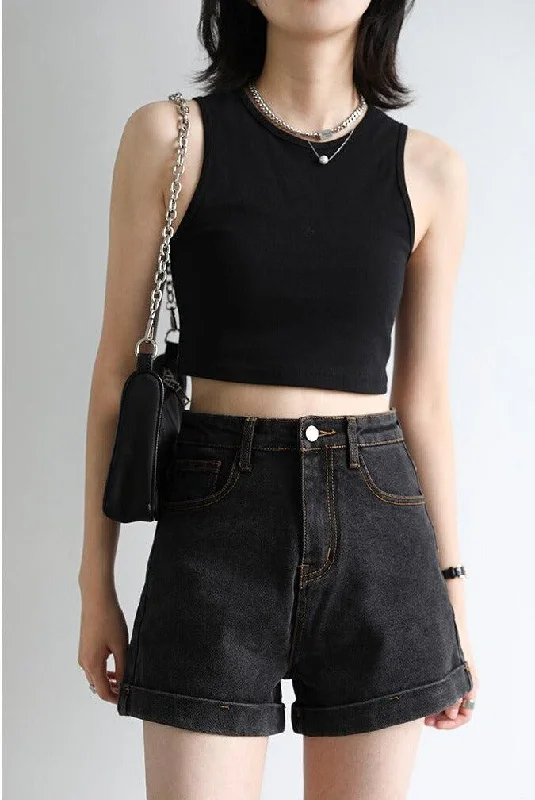 Grunge Black Jean Shorts Fashionable Mom Jeans