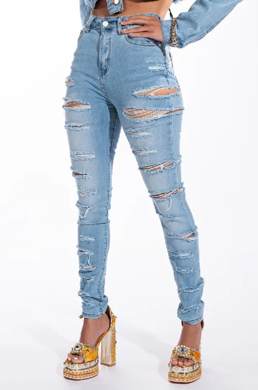 HANDS TO YOURSELF DISTRESSED SKINNY JEAN Stylish Acid-Wash Jeans
