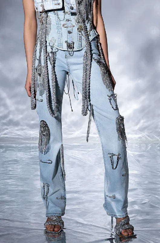 HOUDINI EMBELLISHED WIDE LEG JEAN Cozy Stretch High-Waist Jeans
