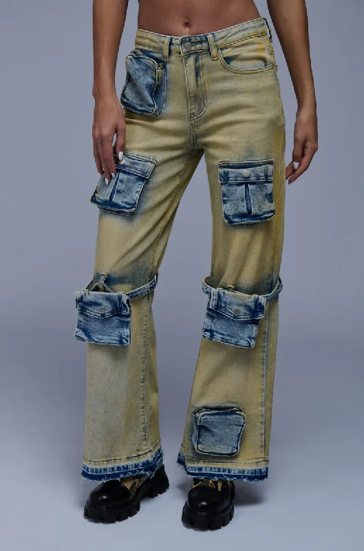 IGGY CARGO POCKET WIDE LEG JEAN Stylish Cargo Style Jeans