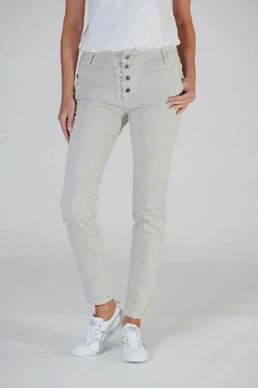 Italian Star - Button Jean Classic - Beige Elegant Raw Hem Jeans
