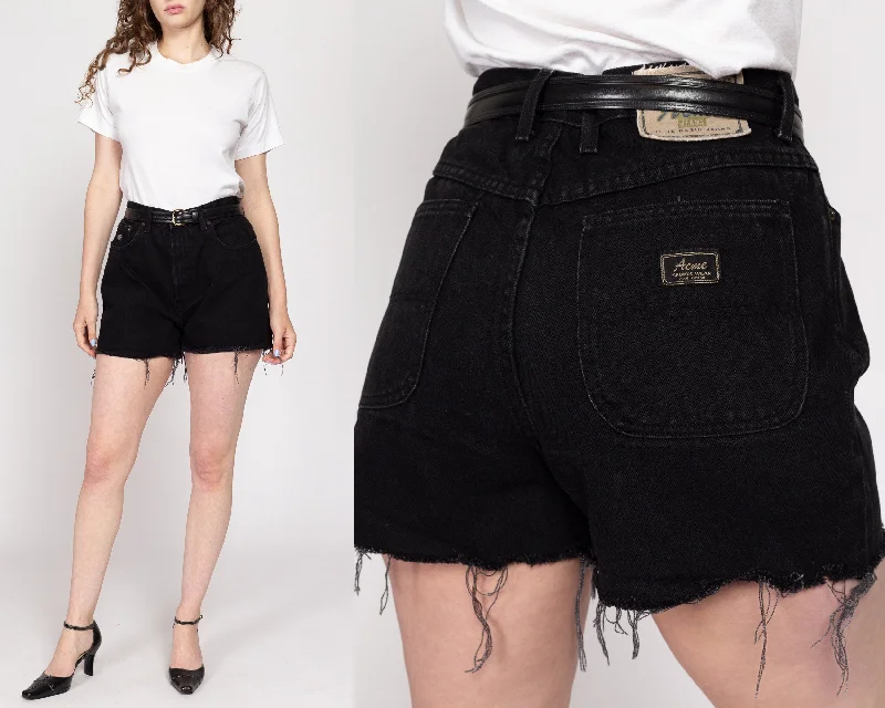Large 90s Black High Waisted Cutoff Jean Shorts 32" Fashionable Frayed Hem Denim