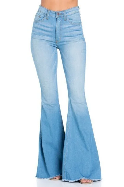 Logan Bell Bottom Jean in Light Blue -Inseam 32 Casual Distressed Denim Jeans