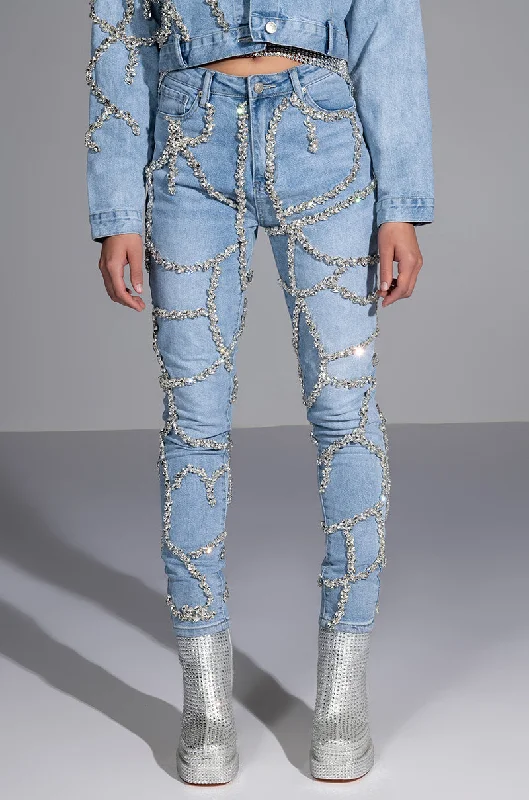 MAKE A WISH RHINESTONE HIGH WAISTED SKINNY JEAN Fashionable Slim Fit Jeans