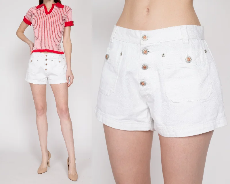 Medium 90s White Button Fly Jean Shorts 28" Comfortable Stretch Denim Jeans