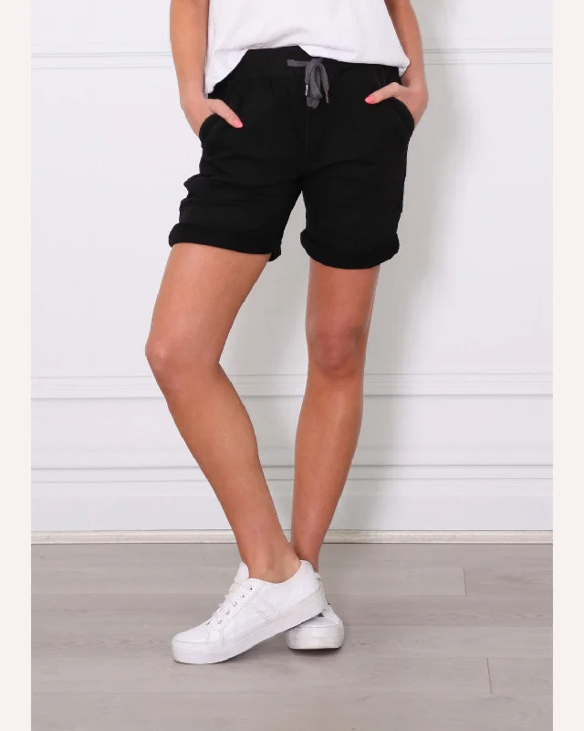 Monaco Jean Riley Denim Short - Black Comfortable Folded Hem Jeans