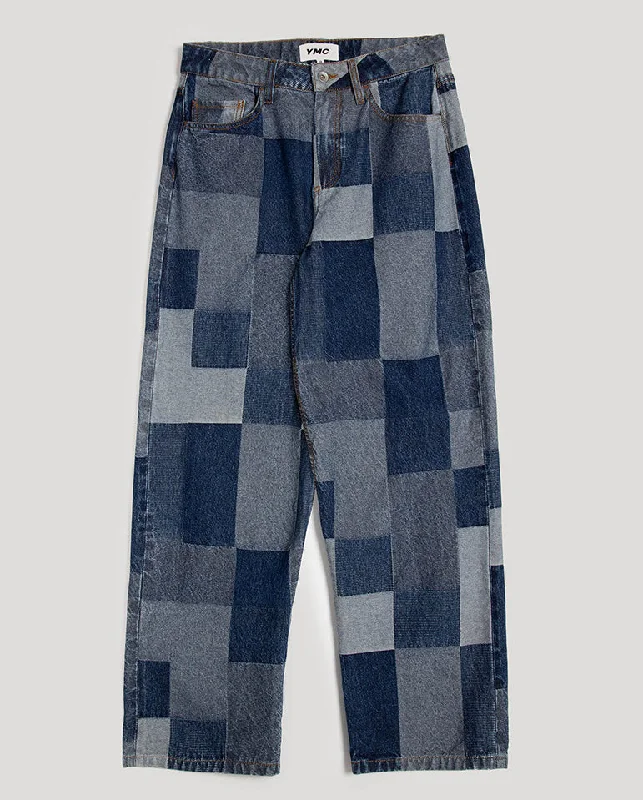 Patchwork Silver Jean INDIGO Comfortable Folded Hem Jeans