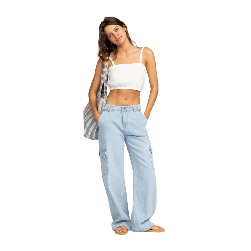Roxy | Jean Cargo Modern Vibe Mid - Light Blue Comfortable Faded High-Rise Jeans