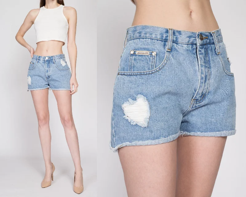 Sm-Med 90s Frayed Heart Jean Shorts Casual Straight-Leg Jeans